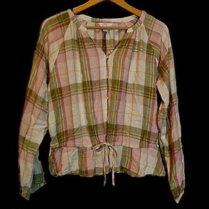Time and Tru Plaid Button Up Blouse with waist tie * Size Large
